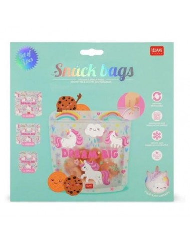 Set 3 bolsas para alimentos-Snack bags unicornio